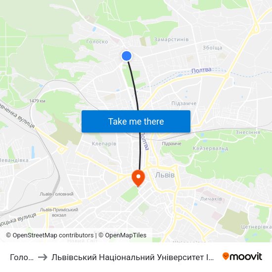 Голоско to Львівський Національний Університет Ім. Івана Франка map