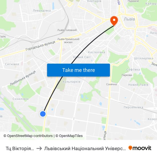 Тц Вікторія Гарденс to Львівський Національний Університет Ім. Івана Франка map