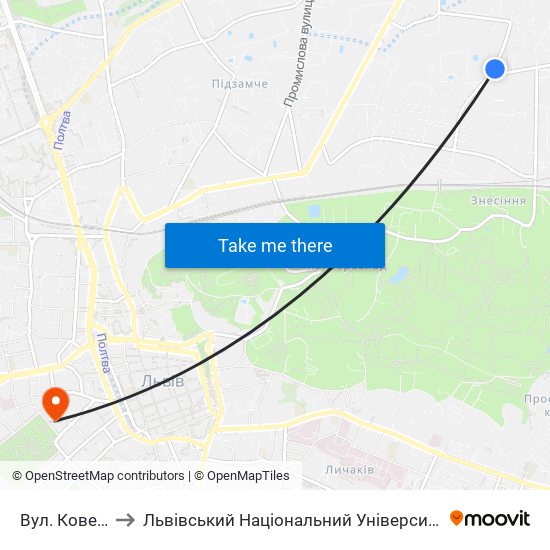 Вул. Ковельська to Львівський Національний Університет Ім. Івана Франка map
