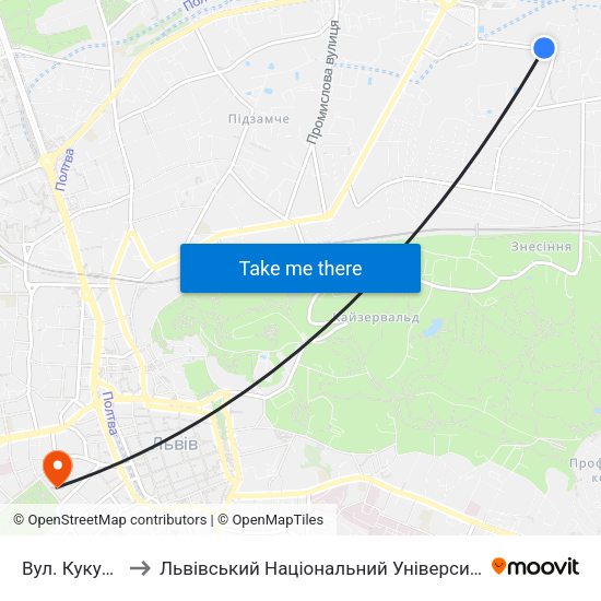 Вул. Кукурудзяна to Львівський Національний Університет Ім. Івана Франка map