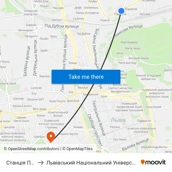 Станція Підзамче to Львівський Національний Університет Ім. Івана Франка map