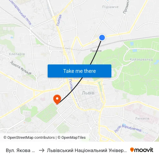 Вул. Якова Остряниці to Львівський Національний Університет Ім. Івана Франка map