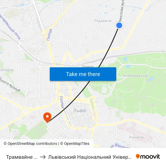 Трамвайне Депо №2 to Львівський Національний Університет Ім. Івана Франка map