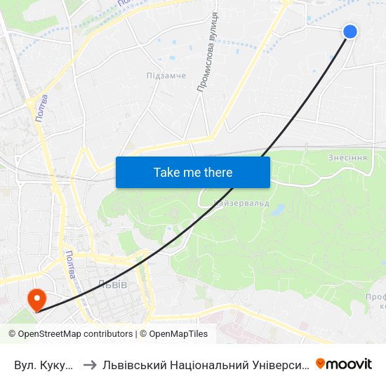 Вул. Кукурудзяна to Львівський Національний Університет Ім. Івана Франка map