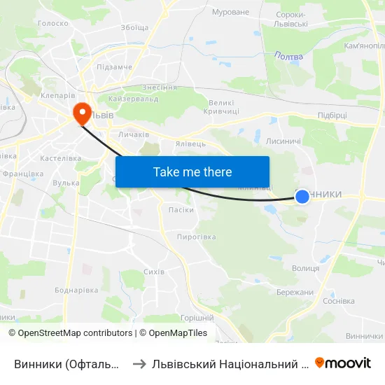Винники (Офтальмологічна Поліклініка) to Львівський Національний Університет Ім. Івана Франка map