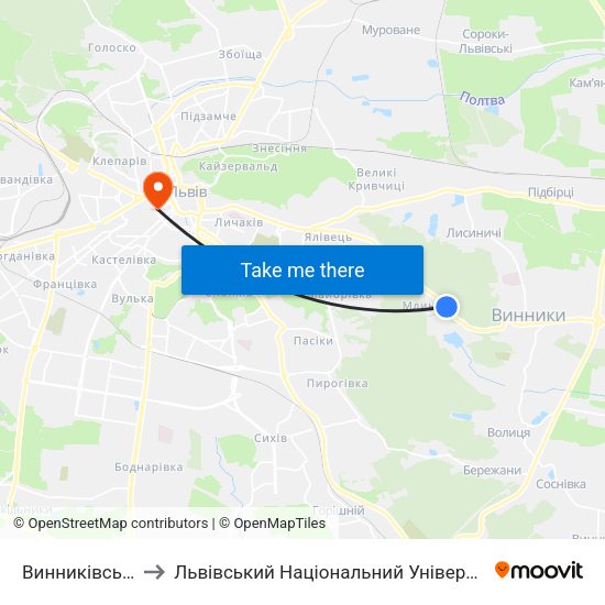 Винниківське Озеро to Львівський Національний Університет Ім. Івана Франка map