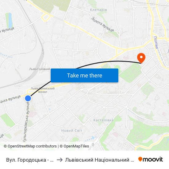 Вул. Городоцька - Вул. Кульпарківська to Львівський Національний Університет Ім. Івана Франка map