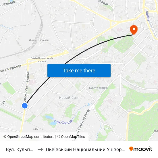 Вул. Кульпарківська to Львівський Національний Університет Ім. Івана Франка map