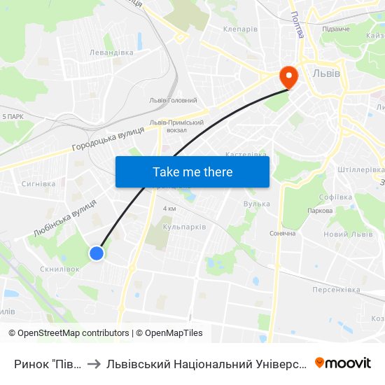 Ринок "Південний" to Львівський Національний Університет Ім. Івана Франка map