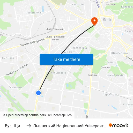 Вул. Щирецька to Львівський Національний Університет Ім. Івана Франка map