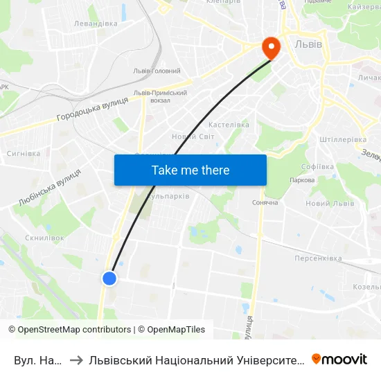 Вул. Наукова to Львівський Національний Університет Ім. Івана Франка map