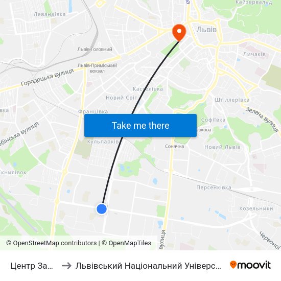Центр Зайнятості to Львівський Національний Університет Ім. Івана Франка map
