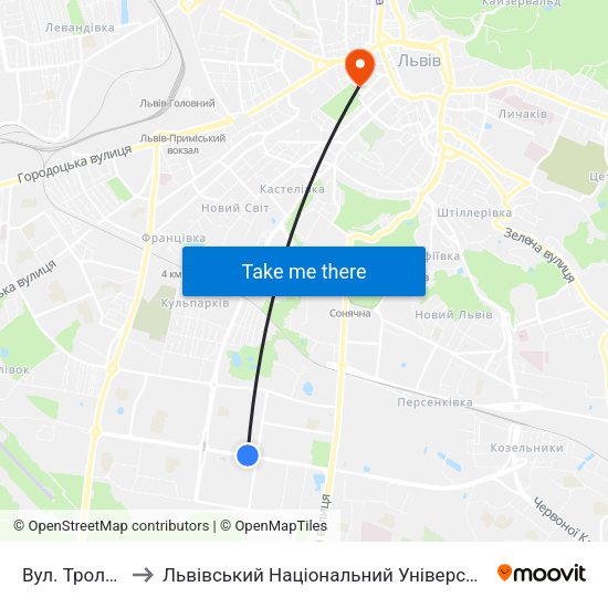 Вул. Тролейбусна to Львівський Національний Університет Ім. Івана Франка map