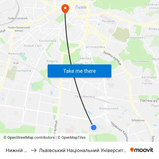 Нижній Шувар to Львівський Національний Університет Ім. Івана Франка map