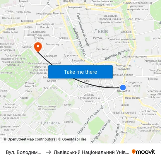 Вул. Володимира Шухевича to Львівський Національний Університет Ім. Івана Франка map