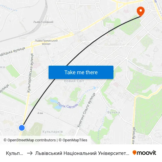 Кульпарків to Львівський Національний Університет Ім. Івана Франка map