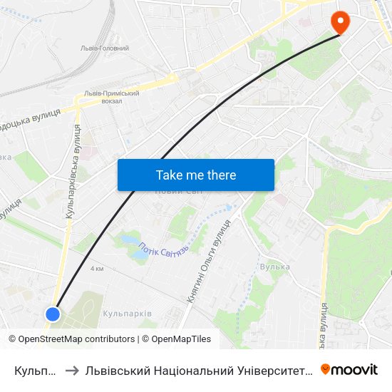 Кульпарків to Львівський Національний Університет Ім. Івана Франка map