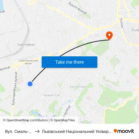 Вул. Смаль-Стоцького to Львівський Національний Університет Ім. Івана Франка map