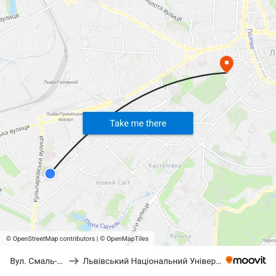 Вул. Смаль-Стоцького to Львівський Національний Університет Ім. Івана Франка map