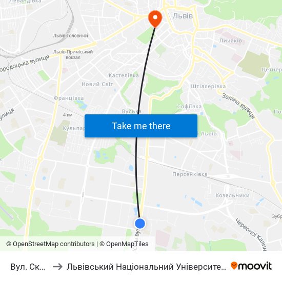 Вул. Скорини to Львівський Національний Університет Ім. Івана Франка map