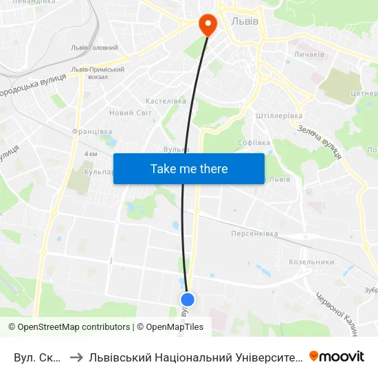 Вул. Скорини to Львівський Національний Університет Ім. Івана Франка map