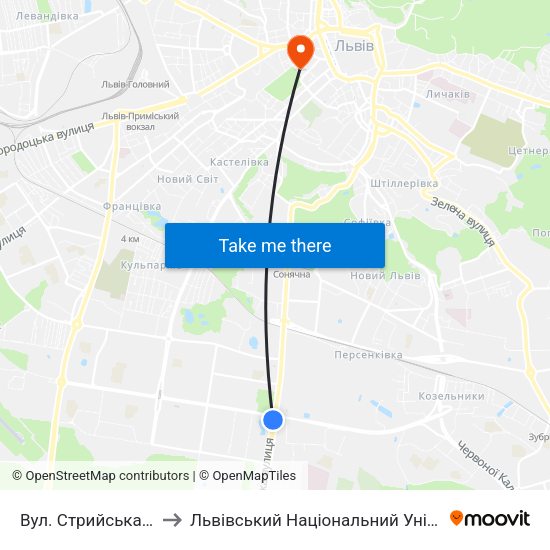 Вул. Стрийська - Вул. Наукова to Львівський Національний Університет Ім. Івана Франка map