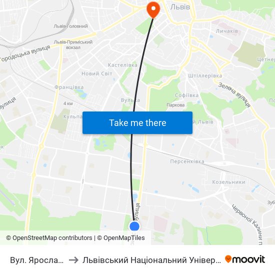 Вул. Ярослава Гашека to Львівський Національний Університет Ім. Івана Франка map