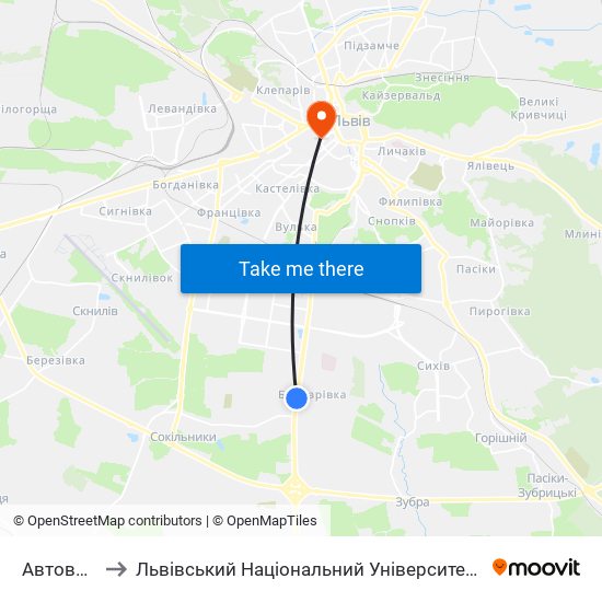 Автовокзал to Львівський Національний Університет Ім. Івана Франка map