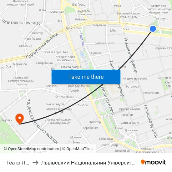 Театр Ляльок to Львівський Національний Університет Ім. Івана Франка map