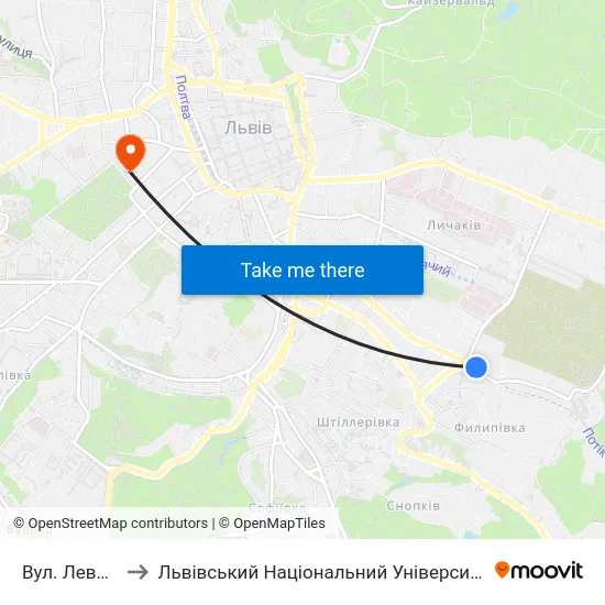 Вул. Левицького to Львівський Національний Університет Ім. Івана Франка map