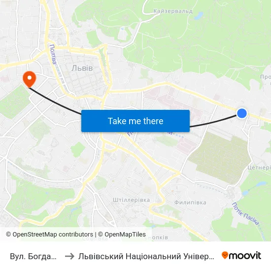 Вул. Богдана Котика to Львівський Національний Університет Ім. Івана Франка map