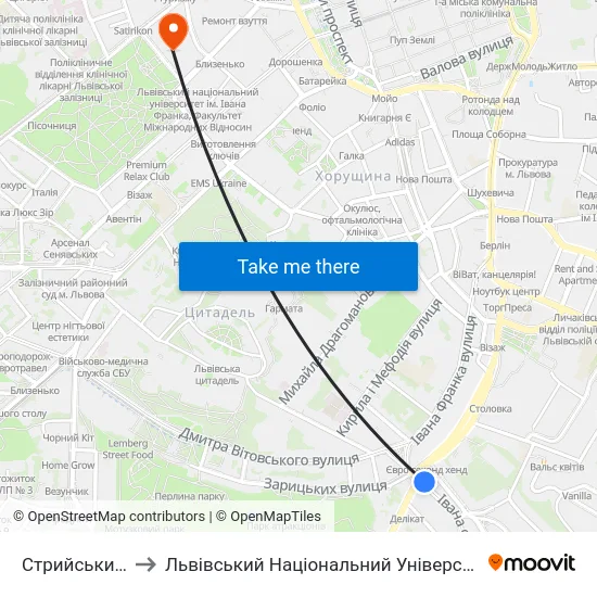 Стрийський Ринок to Львівський Національний Університет Ім. Івана Франка map