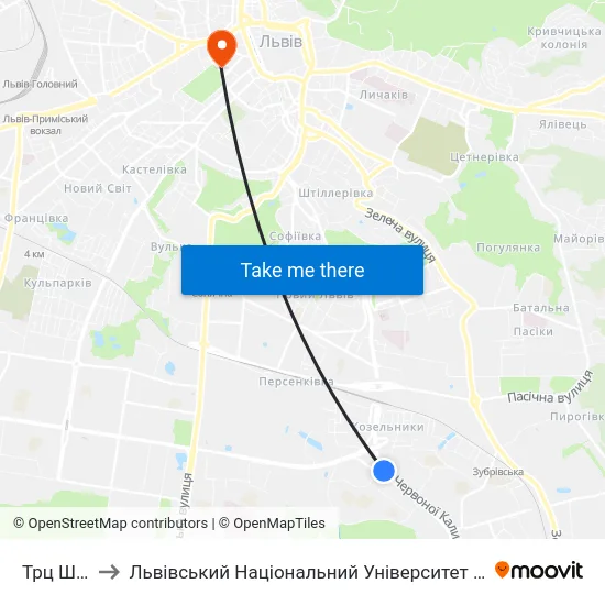 Трц Шувар to Львівський Національний Університет Ім. Івана Франка map