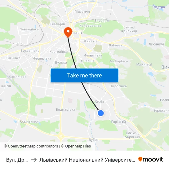 Вул. Драгана to Львівський Національний Університет Ім. Івана Франка map