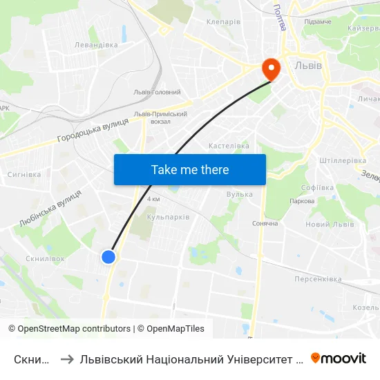 Скнилівок to Львівський Національний Університет Ім. Івана Франка map
