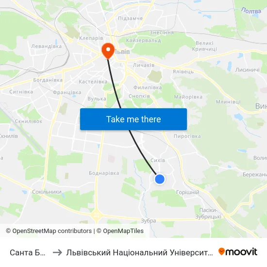 Санта Барбара to Львівський Національний Університет Ім. Івана Франка map