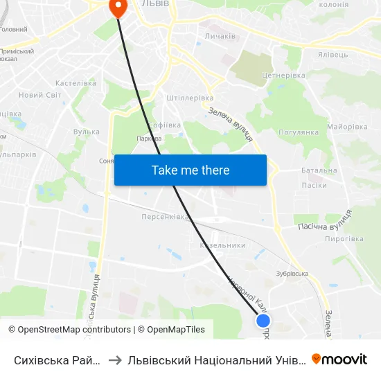 Сихівська Райадміністрація to Львівський Національний Університет Ім. Івана Франка map