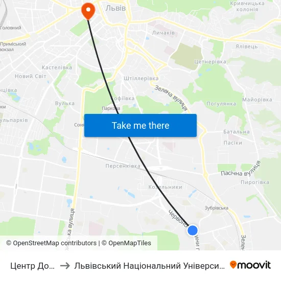 Центр Довженка to Львівський Національний Університет Ім. Івана Франка map