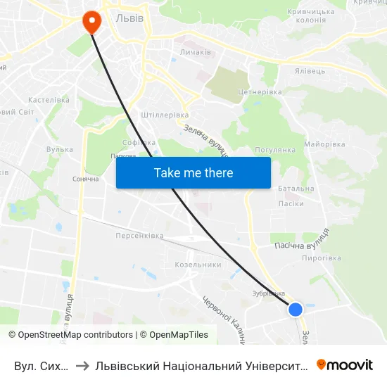 Вул. Сихівська to Львівський Національний Університет Ім. Івана Франка map