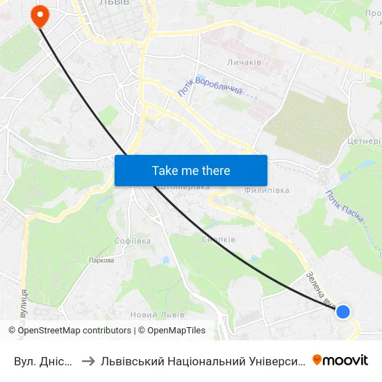 Вул. Дністерська to Львівський Національний Університет Ім. Івана Франка map