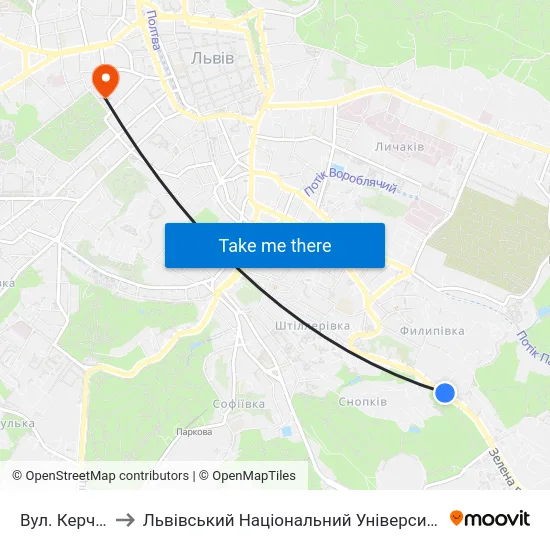 Вул. Керченська to Львівський Національний Університет Ім. Івана Франка map