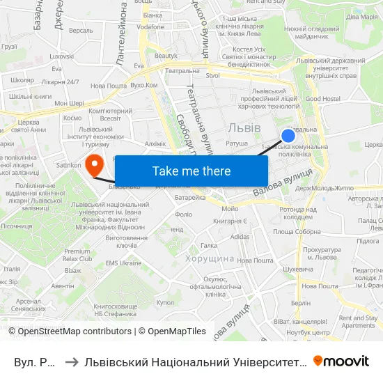 Вул. Руська to Львівський Національний Університет Ім. Івана Франка map