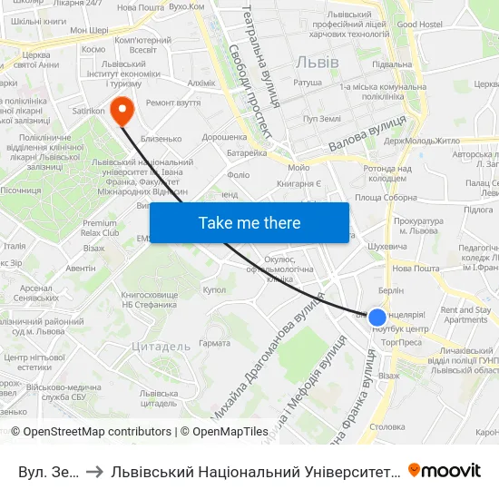 Вул. Зелена to Львівський Національний Університет Ім. Івана Франка map