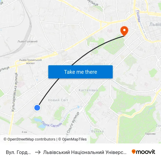 Вул. Гординських to Львівський Національний Університет Ім. Івана Франка map