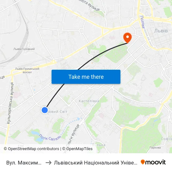 Вул. Максима Залізняка to Львівський Національний Університет Ім. Івана Франка map