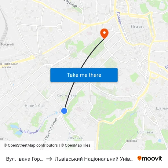 Вул. Івана Горбачевського to Львівський Національний Університет Ім. Івана Франка map