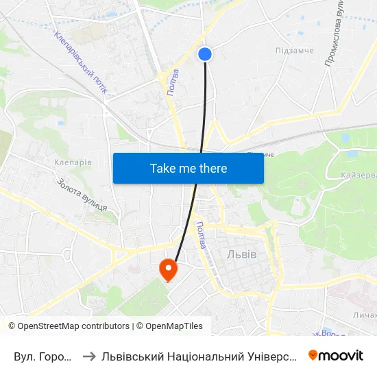 Вул. Городницька to Львівський Національний Університет Ім. Івана Франка map