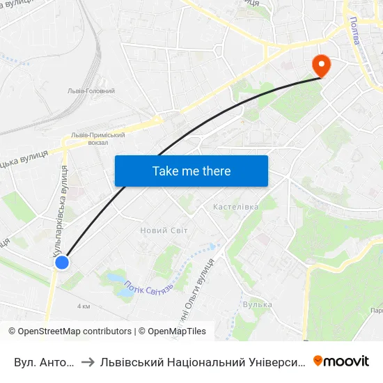 Вул. Антоновича to Львівський Національний Університет Ім. Івана Франка map