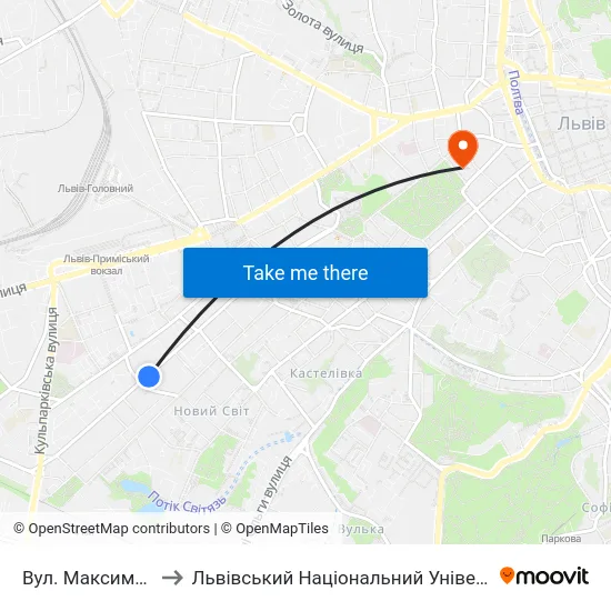Вул. Максима Залізняка to Львівський Національний Університет Ім. Івана Франка map