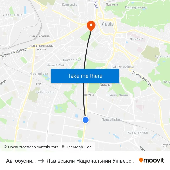 Автобусний Завод to Львівський Національний Університет Ім. Івана Франка map